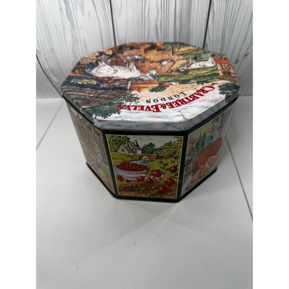 Vintage 1985 Crabtree and Evelyn Octagon Tin Farm Horse Chicken Tall Round - Picture 4 of 12